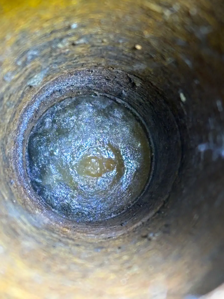 Inside of an old sewer pipe seen through the inspection camera